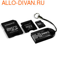 Kingston microSDHC Card 16Gb, Class 2 +2  + USB-