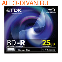 TDK BD-R Blu-Ray, 25Gb, 4x, 1 , jewel (BD-R25JC4EB)